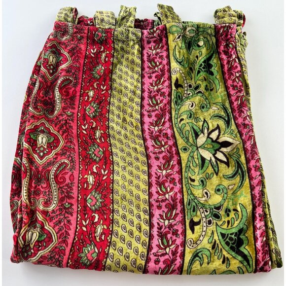 Vintage 90s curtain, pink, green, fuchsia, bold pattern, crushed velvet panel - Picture 1 of 10